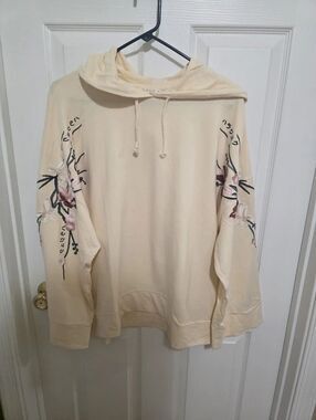 Cream Floral Embroidered Hoodie NEW Size LG